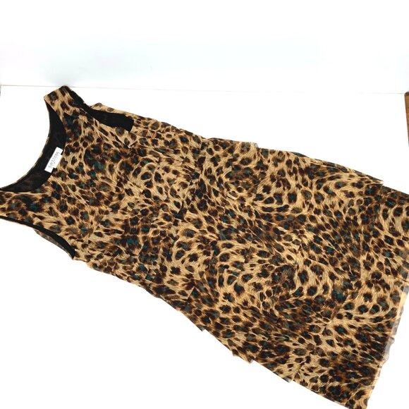 New Kay Unger Tiered Ruffle Mesh Leopard Pattern Sleeveless Dress Large - Picture 12 of 16